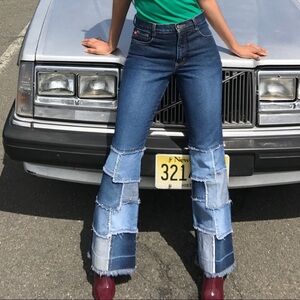 Vintage Y2K Zana Di Patchwork Denim and Studs Designer Flare Jeans